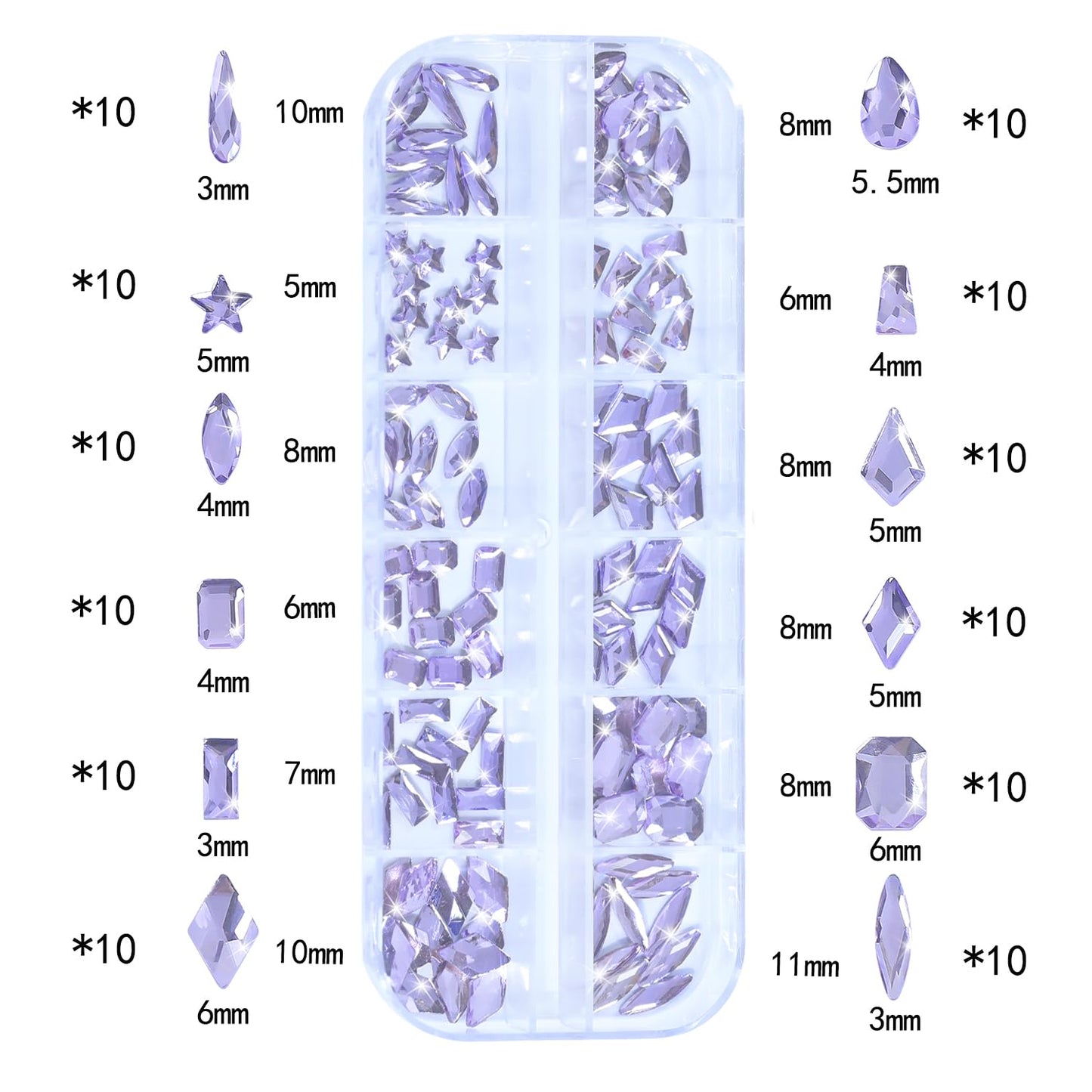 HNUIX Nail Rhinestones - 1600pcs 3D Multi Shape Size, Light Purple Nail Gems, Flat Back, with Kit, for Nail Art, DIY Decorations-BrightBean Baby