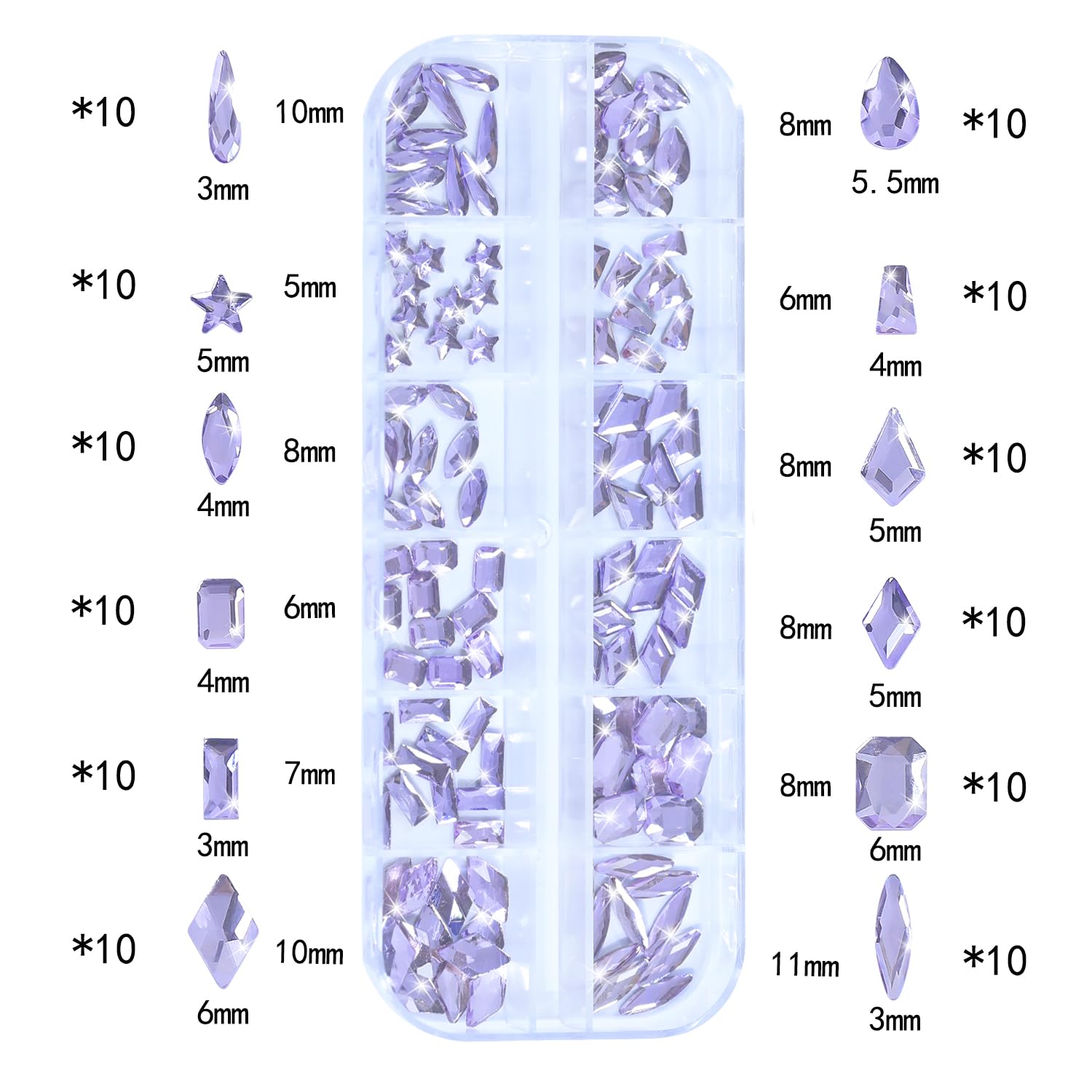 HNUIX Nail Rhinestones - 1600pcs 3D Multi Shape Size, Light Purple Nail Gems, Flat Back, with Kit, for Nail Art, DIY Decorations-BrightBean Baby