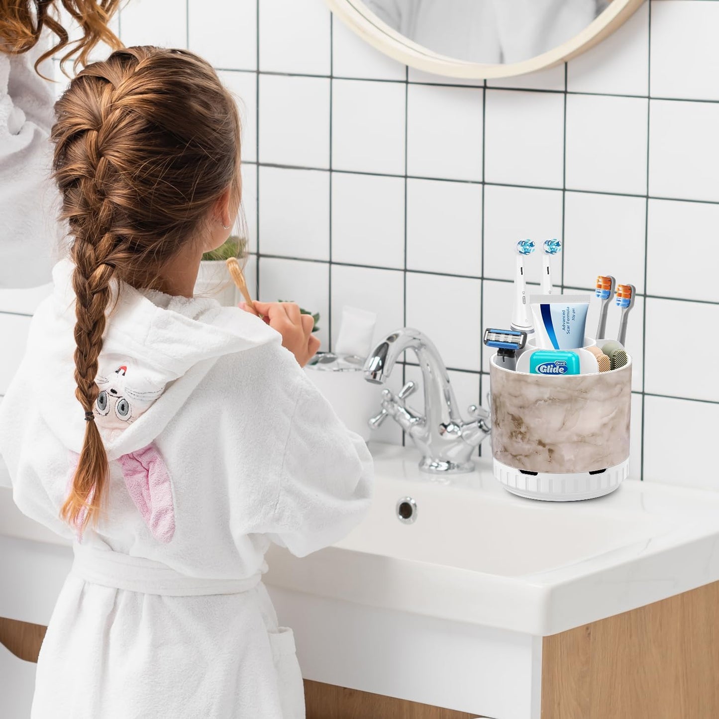 Marble Toothbrush Holders - 360° Rotating Detachable 6 Slots Kids Electric Toothbrush and Toothpaste Holde for Bathroom Accessories Organization Countertop Vanity Sink Storage-BrightBean Baby