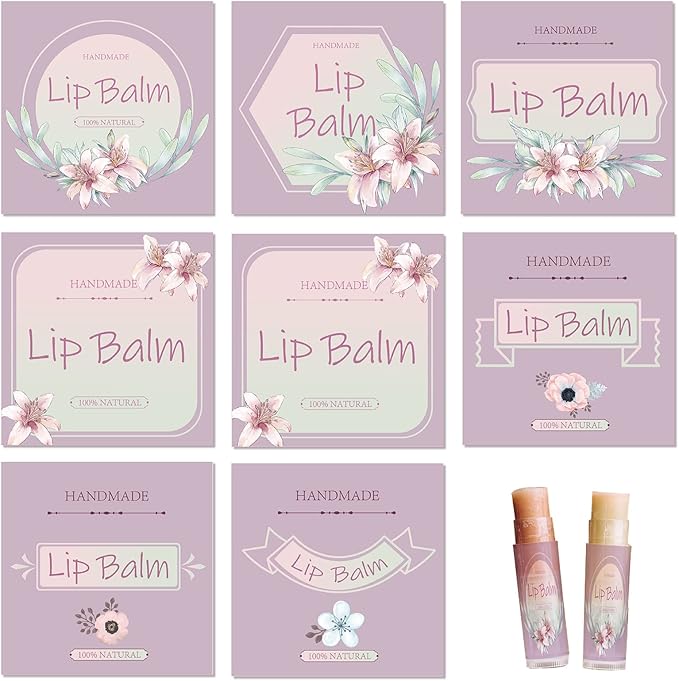 CRASPIRE Lip Balm Labels 80pcs Homemade Lip Balm Labels 2” Clear Lip Balm Labels for Tubes Printable Waterproof Lip Balm Stickers Labels for Lip Balm Handcream Candle Container（Flowers-Pink Purple）-BrightBean Baby