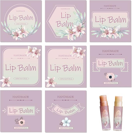 CRASPIRE Lip Balm Labels 80pcs Homemade Lip Balm Labels 2” Clear Lip Balm Labels for Tubes Printable Waterproof Lip Balm Stickers Labels for Lip Balm Handcream Candle Container（Flowers-Pink Purple）-BrightBean Baby