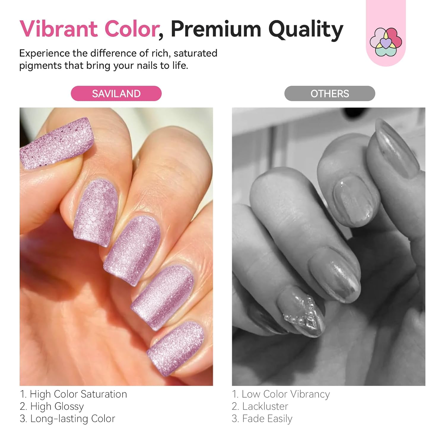 SAVILAND Color Artistry Rose Gold Glitter Nail Polish - 7 Days Shimmer Air Quick Dry Holographic Fingernail Polish, Sparkle Pink High Glossy Home DIY Manicure Gift for Women-BrightBean Baby