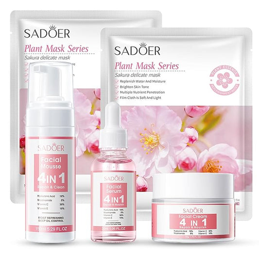 4 IN 1 Face Care Kit, Gifts for Women, Anti Aging Skin Care Set, Reduce Wrinkles with Hyaluronic Acid, Niacinamide, Vitamin C, Vitamin E, Daily Skin Care Routine, Face Skin Care Kit for Women Gift-BrightBean Baby