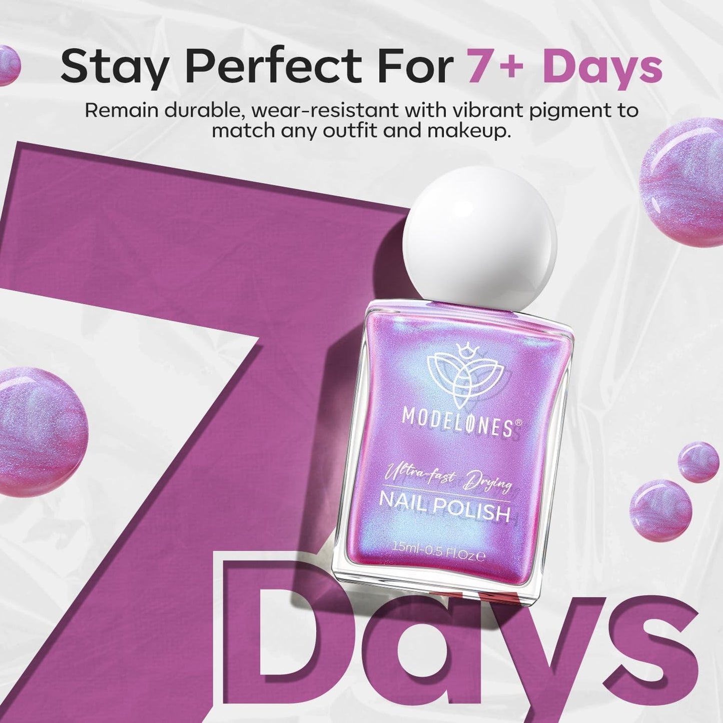 modelones Chrome Purple Nail Polish, 15 ml Quick Dry Nail Polish Mermaid Iridescent Shimmer Pearl Purple Nail Lacquer Long Last Shine Nail Art DIY Home Manicure Gift for Women Girls 0.5 Fl Oz-BrightBean Baby