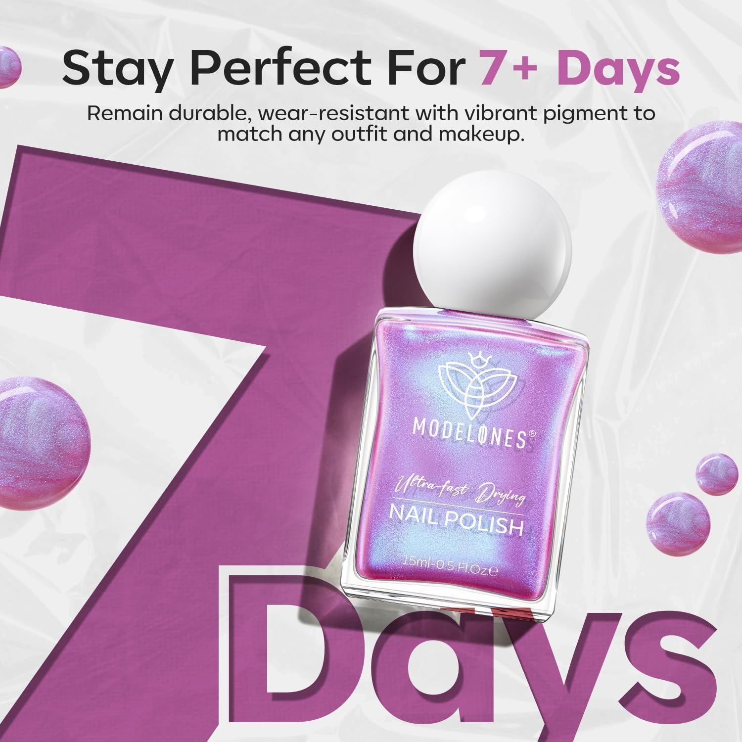 modelones Chrome Purple Nail Polish, 15 ml Quick Dry Nail Polish Mermaid Iridescent Shimmer Pearl Purple Nail Lacquer Long Last Shine Nail Art DIY Home Manicure Gift for Women Girls 0.5 Fl Oz-BrightBean Baby