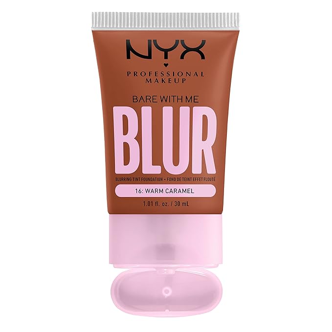 NYX PROFESSIONAL MAKEUP Bare With Me Blur Skin Tint Foundation Make Up with Matcha, Glycerin & Niacinamide - Warm Caramel-BrightBean Baby