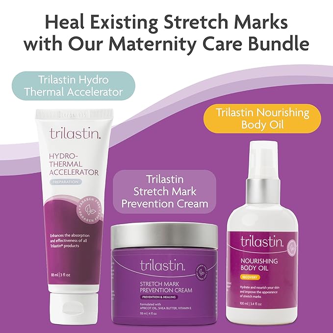 TriLASTIN Belly Oil (3.4oz), Stretch Mark Oil, Belly Oil for Pregnant Women, Serum for Scars and Stretchmarks, Body Oil, Paraben-Free and Hypoallergenic-BrightBean Baby