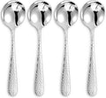 KEAWELL Premium 4-Piece Louise Hammered Spoons Set, 18/10 Stainless Steel, Set of 4, Fine Spoon Set with Round Edge, Dishwasher Safe (7" Soup Spoons)