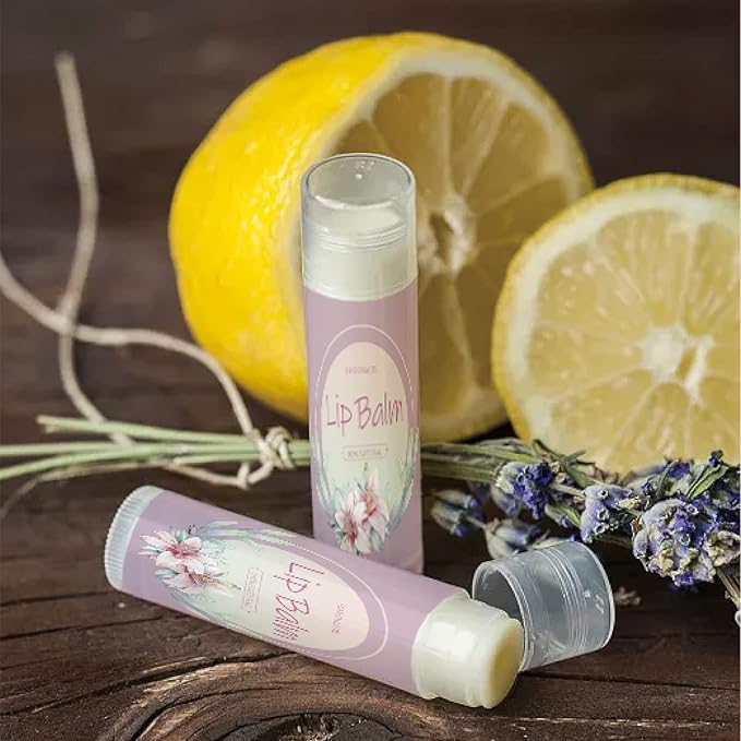 CRASPIRE Lip Balm Labels 80pcs Homemade Lip Balm Labels 2” Clear Lip Balm Labels for Tubes Printable Waterproof Lip Balm Stickers Labels for Lip Balm Handcream Candle Container（Flowers-Pink Purple）-BrightBean Baby