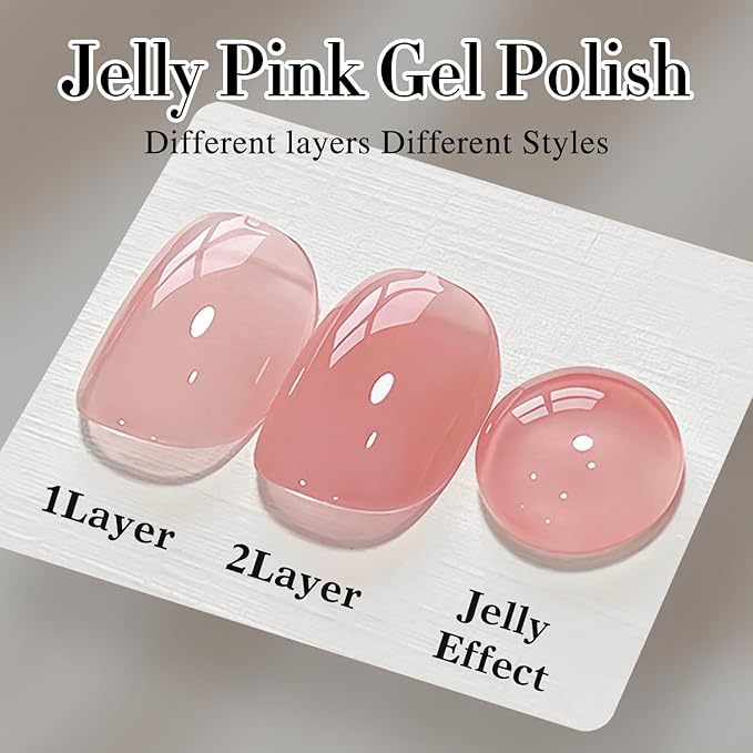 Double Rhythm Translucent Gel Polish Sheer Neutral Natural Light Milky Same Color Same Bottle 15ML Jelly Nail Polish Nail Art DIY at Home (Pink Clear-A1323)-BrightBean Baby