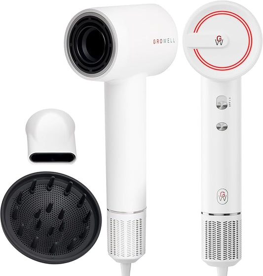 GroWell Ionic Hair Dryer, High-Speed Brushless Motor Professional Blow Dryer for Fast Drying, Low Noise, Lightweight, Compact Hair-Dryer with Diffuser for Curly Hair-BrightBean Baby