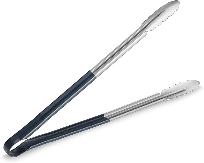 New Star Foodservice 35803 16-Inch Utility Spring Tongs, Stainless Steel, Vinyl Coated, Set of 12, Blue
