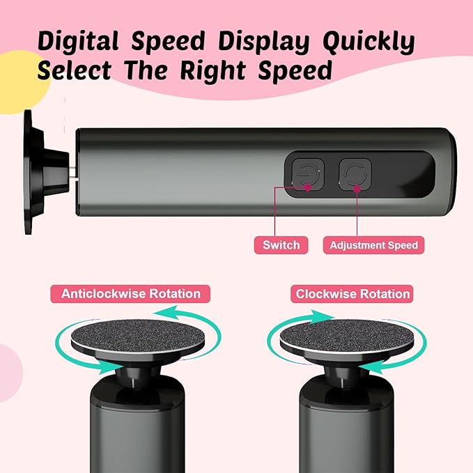 Electric Foot Callus Remover & Nail File - Electric Callus Remover for Feet, 9 Adjustable Speeds, 1800mAh Rechargeable, Portable Aluminum Body w/Type-C Charging for Home & Travel (Black)-BrightBean Baby