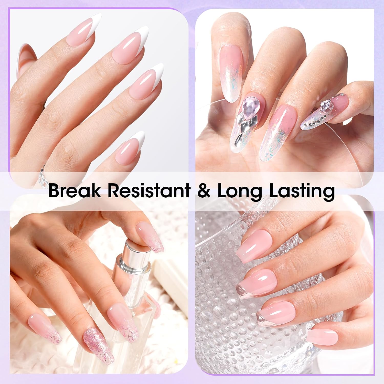 Gellen Nail Glue Gel & No Wipe Top Coat, 5 in 1 UV Nail Glue for Acrylic Nails, High Shiny Top Coat Gel, Curing Needed Extend Gel for False Tips & Clear Press on Nails, Home Salon DIY Manicure-BrightBean Baby