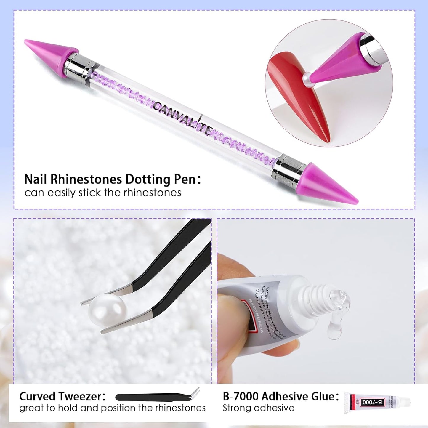 Canvalite 11000Pcs Flatback Pearls for Crafting, Multiple Sizes Half Nail Pearls with 5Pcs B7000 Jewelry Glues & Picker Tools Bedazzling Bead for DIY Crafts Clothing Tumblers Shoes Decors Nail Art-BrightBean Baby