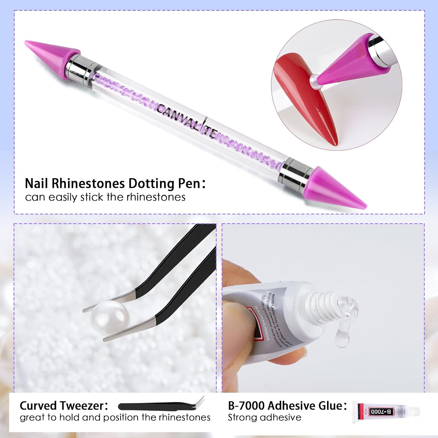 Canvalite 11000Pcs Flatback Pearls for Crafting, Multiple Sizes Half Nail Pearls with 5Pcs B7000 Jewelry Glues & Picker Tools Bedazzling Bead for DIY Crafts Clothing Tumblers Shoes Decors Nail Art-BrightBean Baby