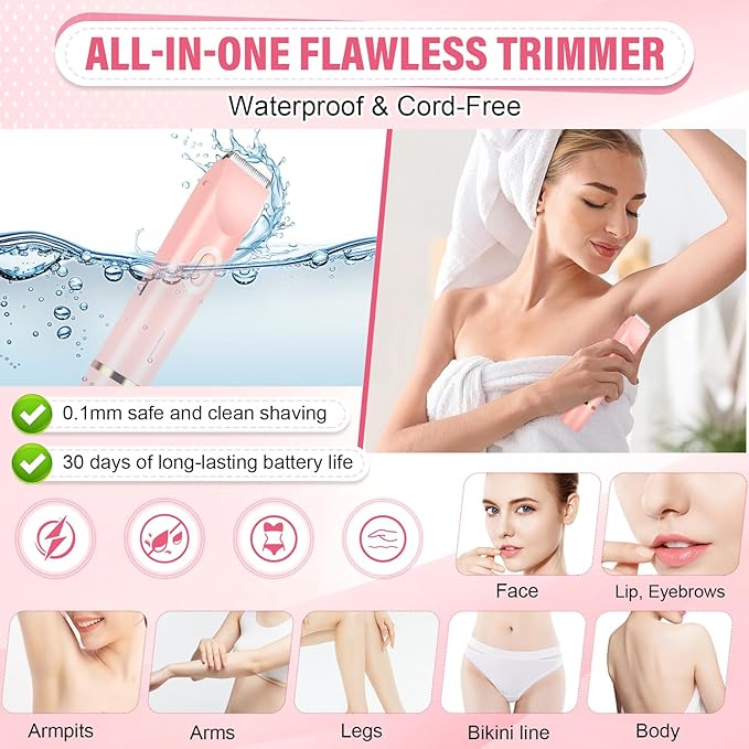 Women's Bikini Trimmer, 2-in-1 Electric Shaver for Bikini Line, Legs, Underarms, Face - Waterproof Women's Electric Shaver for Sensitive Skin, USB Rechargeable (Purple) (Pink)-BrightBean Baby