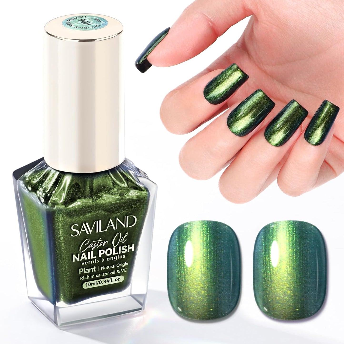 SAVILAND Color Artistry Green Chameleon Nail Polish - 7 Days Shimmer Holographic Glitter Fingernail Polish Air Fast Dry, Green to Gold Color Shift Multichrome Metallic Nail Lacquer Nail Art Salon Home-BrightBean Baby