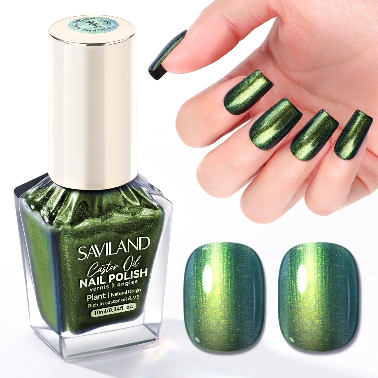 SAVILAND Color Artistry Green Chameleon Nail Polish - 7 Days Shimmer Holographic Glitter Fingernail Polish Air Fast Dry, Green to Gold Color Shift Multichrome Metallic Nail Lacquer Nail Art Salon Home-BrightBean Baby