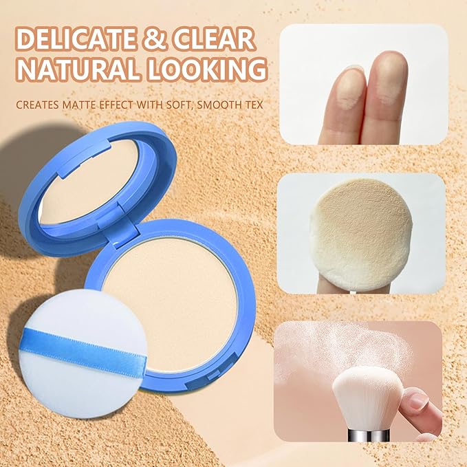 Oil Control Face Pressed Powder,Matte Smooth Flawless Setting Powder Makeup,Waterproof Long Lasting Finishing Powder,Cruelty Free Lightweight Face Cosmetics,0.35Oz(WHITE)-BrightBean Baby