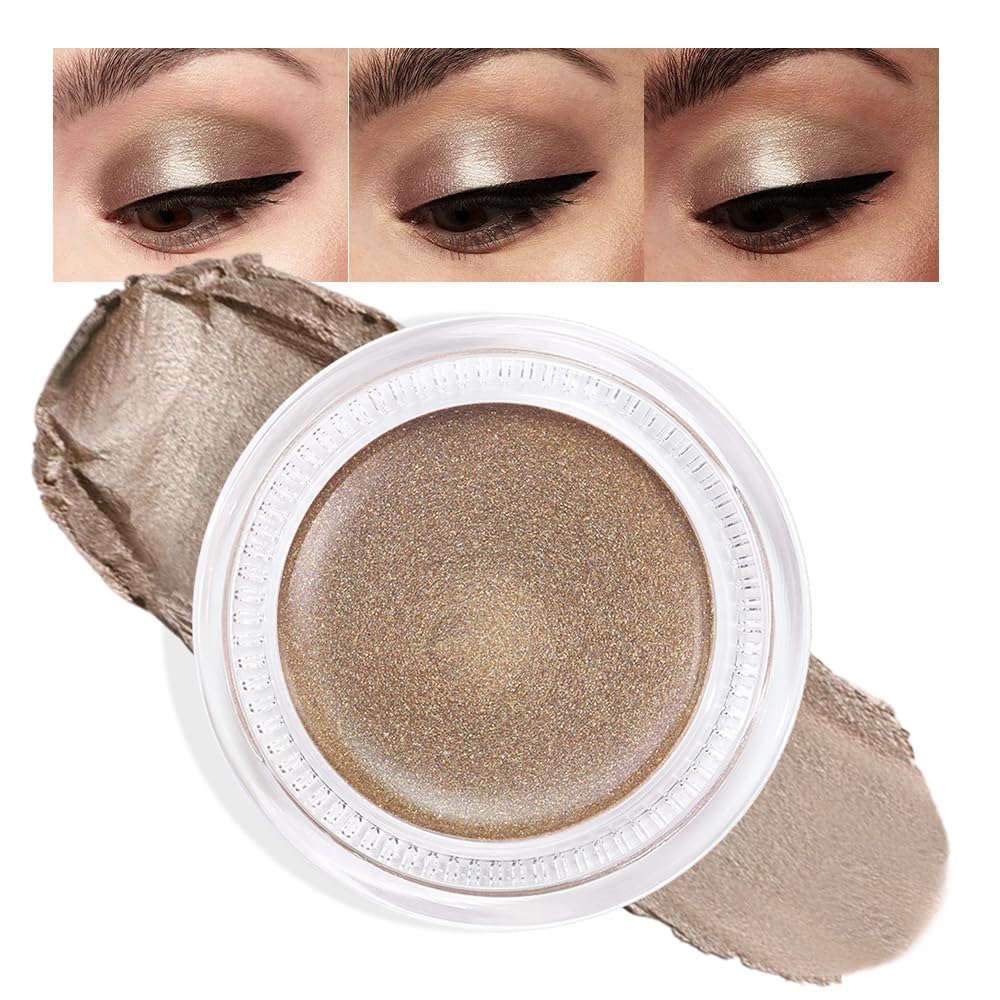 Cream Glitter Caramel Shimmer Metallic Eyeshadow Palette Makeup, Natural Single Mini Instant Holographic Eyeshadow For Women, Sombras Crema Para Ojos, Talc, Paraben & Cruelty Free, 710-BrightBean Baby