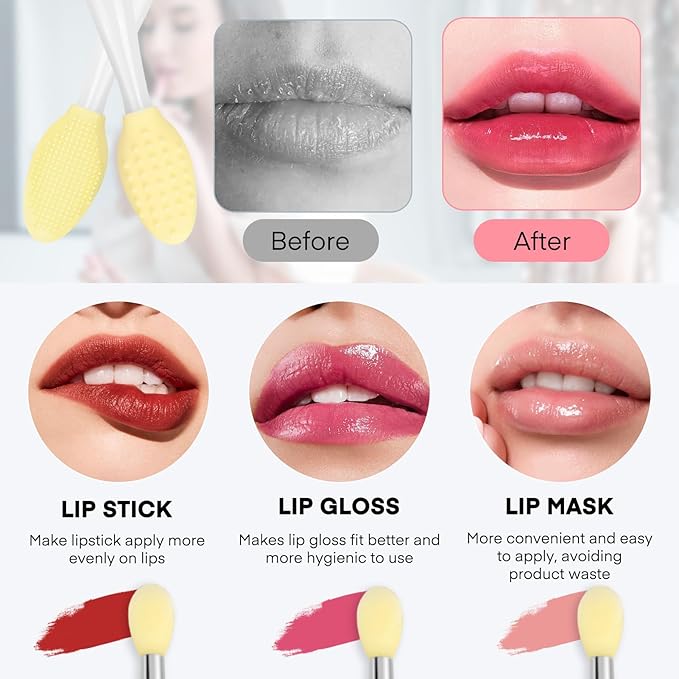 Unaone Lip Scrub Brush - 3 PCS Dual-ended Lip Scrubber Exfoliator and Silicone Lip Brush, 3-in-1 Silicone Lip Scrub Tool Lip Mask Applicator, Gentle Exfoliator & Applicator for Soft-BrightBean Baby