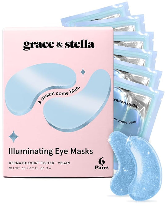 grace & stella Award Winning Under Eye Mask Reduce Dark Circles, Puffy Eyes, Undereye Bags, Wrinkles, Gel Under Eye Patches, Nurse Gifts, Vegan Cruelty-Free Self Care (6 Pairs, Blue)-BrightBean Baby
