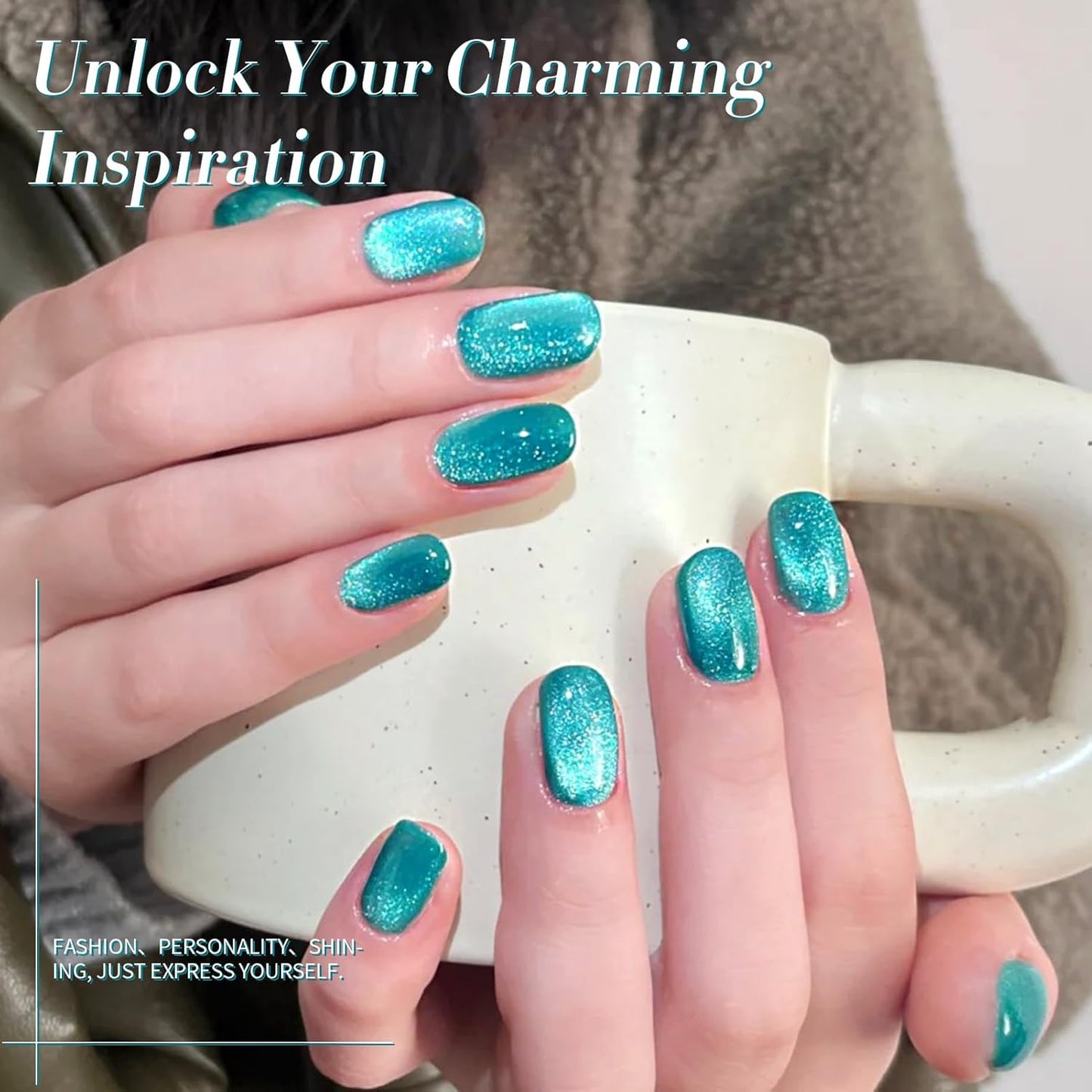 BORN PRETTY Cat Magnetic Eye Gel Nail Polish, Blue Melbourne Glitter Cat Magnetic Gel Nail Polish, Holographic Magnetic Nail Polish for Nail Art Manicure Salon DIY at Home 15ML-BrightBean Baby