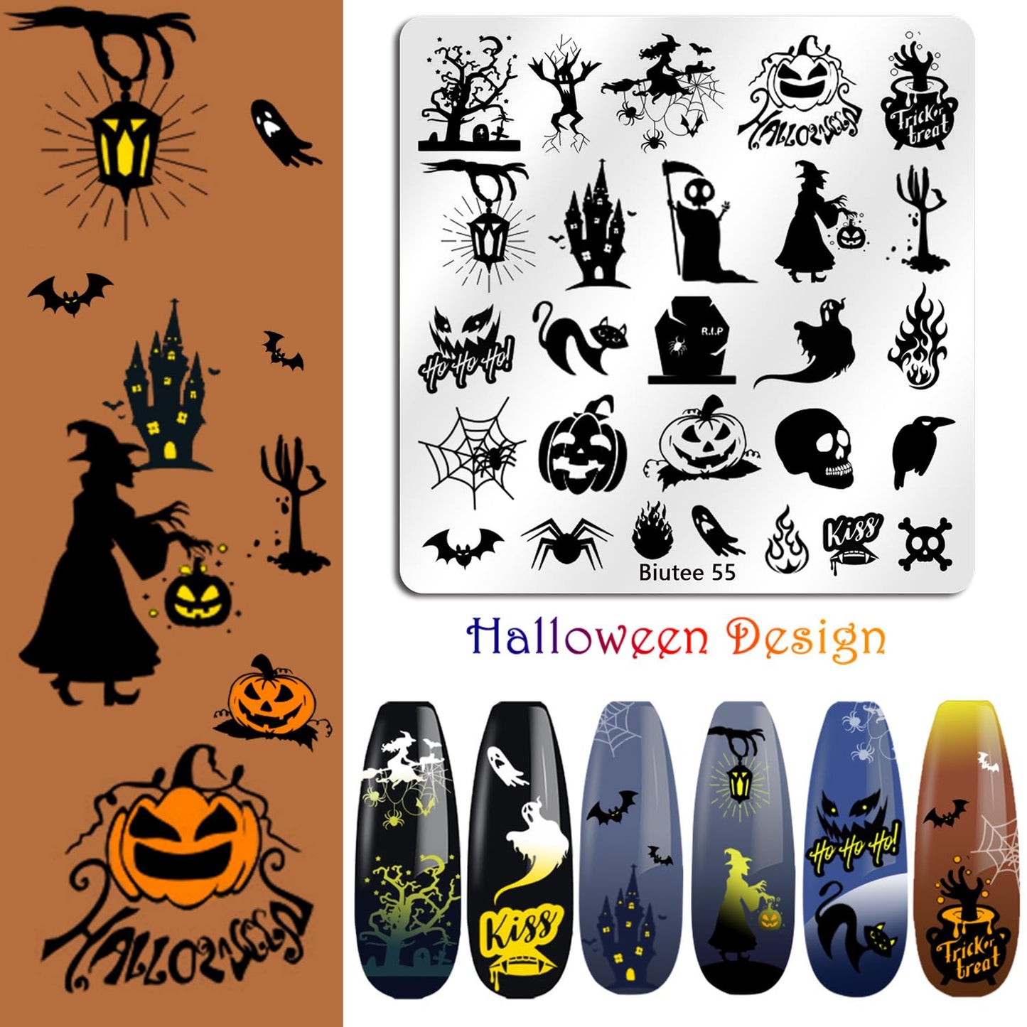 Biutee Nail Stamper Kit 15pcs Nail Art Stamp Plate 8pcs Stamp Gel Polish 1pcs Nail Stamper Scraper Set with Storage Bag, Nail Stamp Template Kit Flower Lace Animal Star Halloween Christmas Design-BrightBean Baby