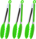 Silicone Tongs 9-Inch Stainless Steel Locking Kitchen Tongs, Set of 3 (Green)