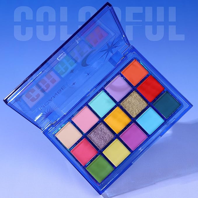 UCANBE Colorful Eyeshadow Palette, 15 Colors Vibrant Bright Shimmer Matte Metallic Neon Eye Makeup Pallet, Rainbow Green Pink Purple Orange Blue High Pigmented Sombras De Ojos Gift Kit-BrightBean Baby