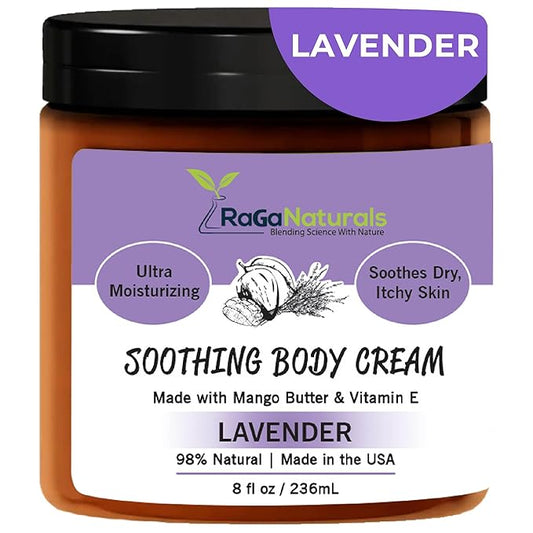 RaGaNaturals Natural Face and Body Butter Cream for Dry Skin - Calming, Nourishing & Hydrating Lavender Body Cream for Women, Men & Kids - Softens Skin and Delivers Healthy-Looking Glow - Vegan - 8 Oz-BrightBean Baby