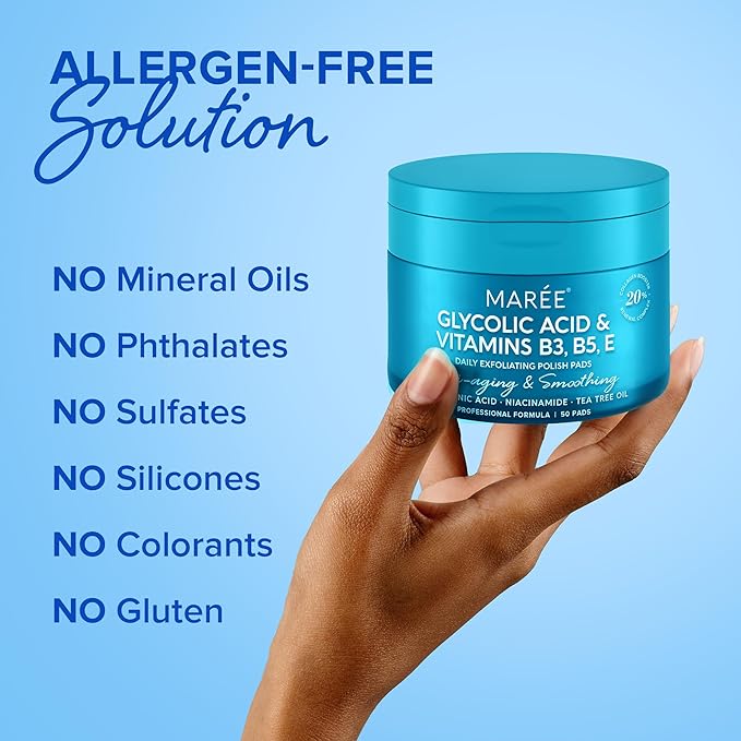 MAREE Glycolic Acid Pads - Toner Pads for Face Cleansing - Exfoliating Pad with Tea Tree Oil, Salicylic Acid & Vitamins E, B3, B5 - Facial Polishes & Peels, Skin Pore Resurfacing & Radiance - 50 Count-BrightBean Baby