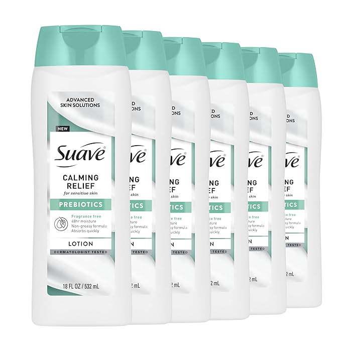 Suave Calming Relief Hand & Body Lotion for Women With Prebiotics For Sensitive Skin, Fragrance & Allergen Free, Helps Restore Skin's Moisture Barrier, 18 FL OZ, 6 Pack-BrightBean Baby