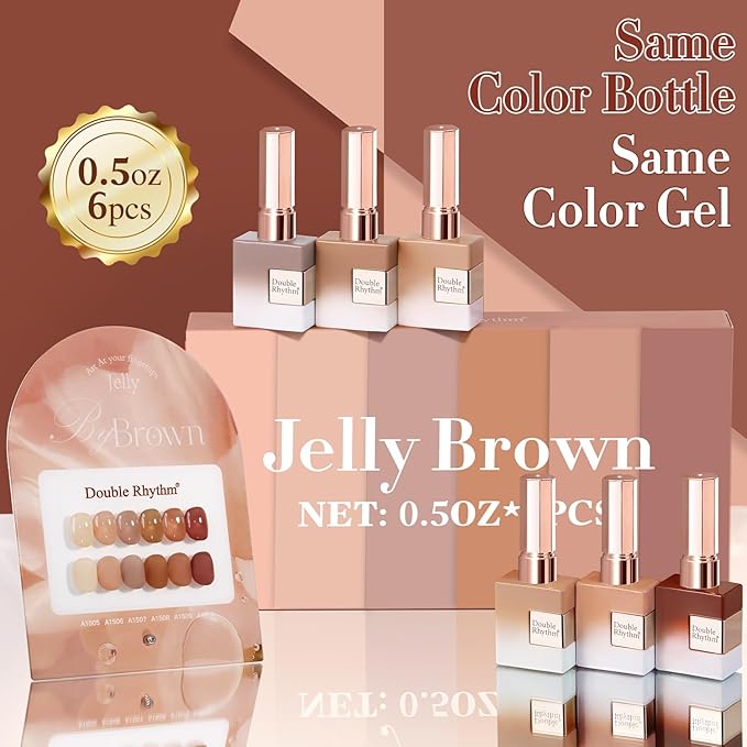 Double Rhythm 6 Pcs 15 ML Gel Polish Set Same Color Same Bottle Soak Off Gel Polish Kit Nail Art Manicure Salon DIY at Home for Women (Translucent Milky Brown Nude Orange Rose Red-T6-1)-BrightBean Baby