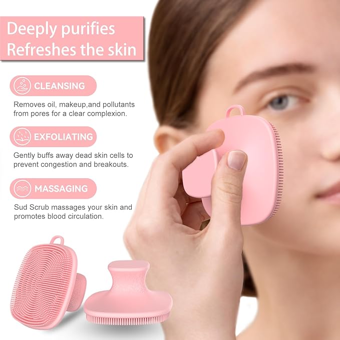 2 Pack Face Scrubber,Silicone Facial Cleansing Brush for Men & Women,Reusable Gentle Facial Waterproof Cleansing Skin Brush Exfoliating Scrubber for Sensitive Skin (Black/Pink)-BrightBean Baby