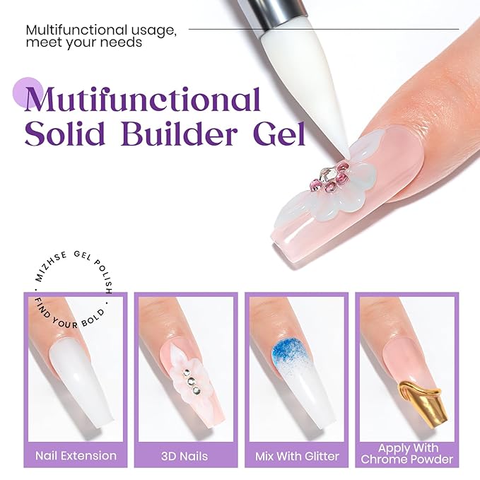 MIZHSE Solid Builder Gel for Nails, 60g White 3D Gel Nail Art Sculpting Non-Sticky Carving Hard Extension Soak Off UV LED for Salon Manicure Home DIY-BrightBean Baby