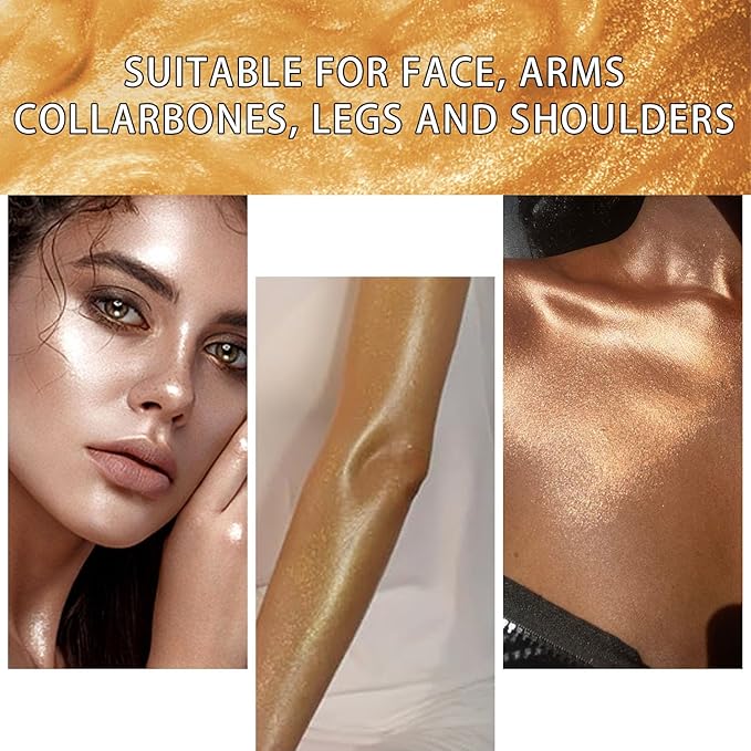 Shimmer Body Oil, Face and Body Liquid Luminizer Waterproof Moisturizing, Light Shimmer Glow Illuminator, Smooth Body Highlighter Makeup Liquid Body Shimmer (2# Gold)-BrightBean Baby