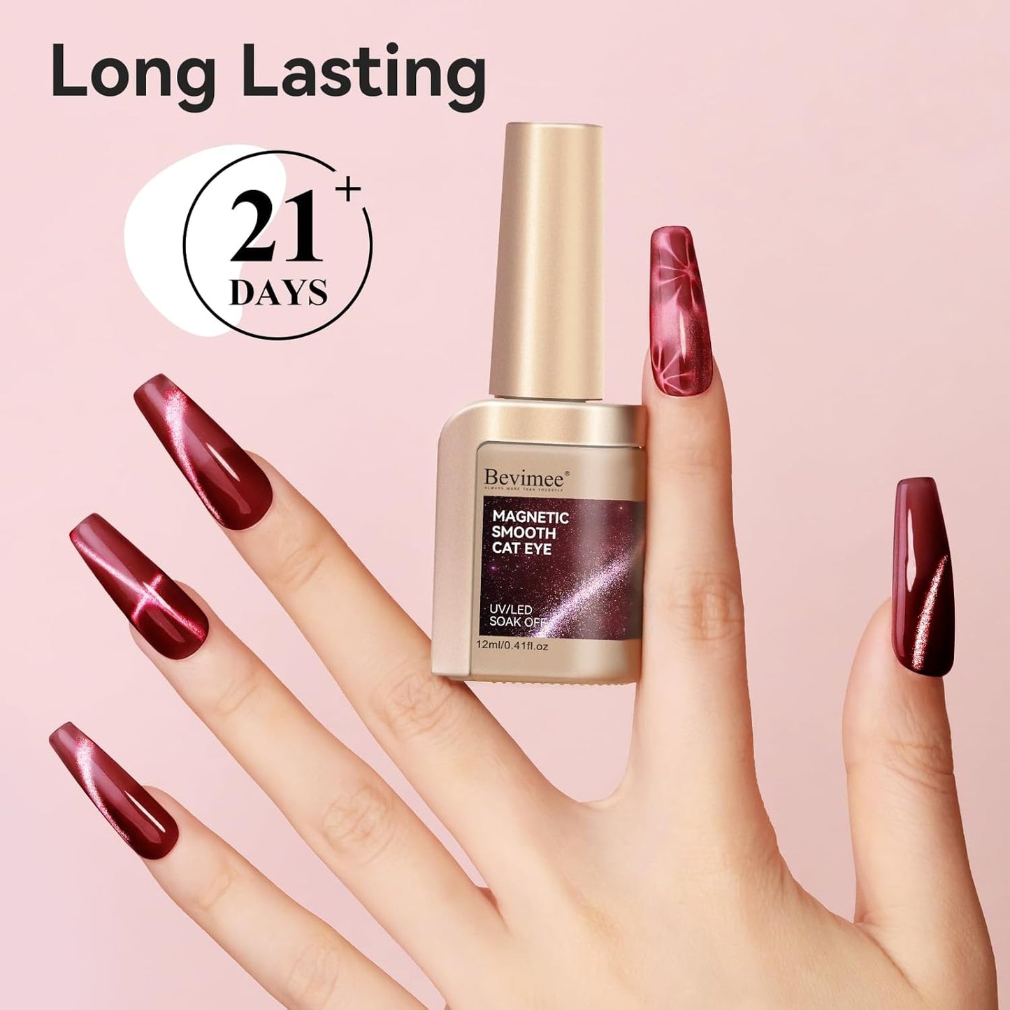 Cat Eye Gel Nail Polish, Burgundy Red Glitter Magnetic Gel Polish Moonlight, Cateye Gel Polish With Magnet Wine Red Holographic Shimmer UV Velvet Manicure Salon DIY Home, 12ML-BrightBean Baby