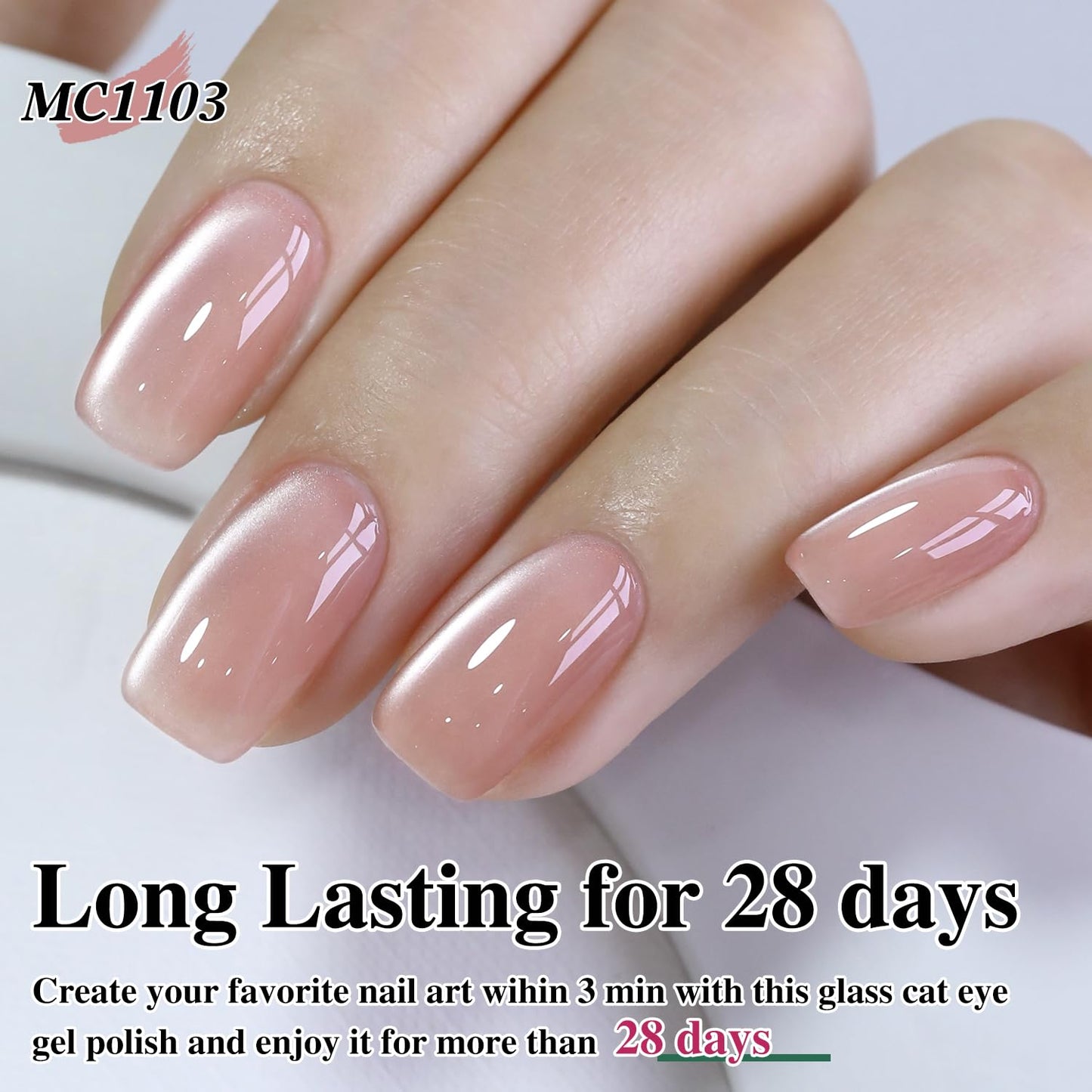 Double Rhythm Jelly Glass Cat Eye Gel Polish with Magnet 15ML Holographic Glitter Shimmer Translucent Sheer Color Magnetic Nail Polish Salon DIY at Home (Jelly Nude-MC1103)-BrightBean Baby