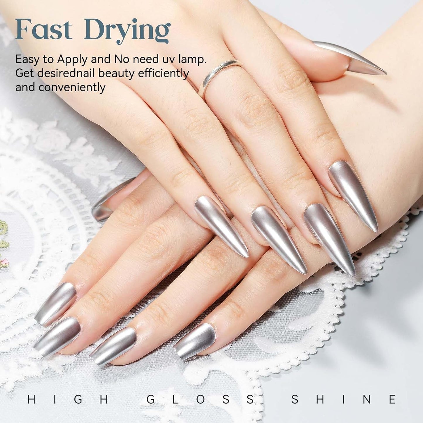 MIZHSE Silver Mirror Nail Polish, Quick Dry Metallic Nail Polish, Air Dry Fast Chrome Nail Lacquer Bright Color Oil-based Nail Art Manicure Home DIY-BrightBean Baby