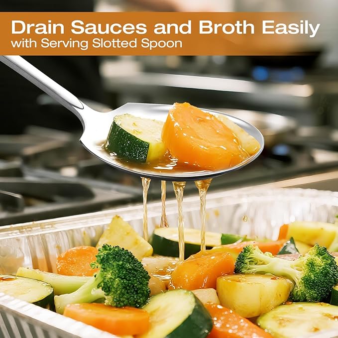 Extra Large Serving Spoons Set 11.7-Inch Serving Slotted Spoon x 3 Serving Spoon x 3, 18/8 Stainless Steel Big Serving Utensil for Buffet, Parties, Catering - Dishwasher Safe(6-Pack, Silver)