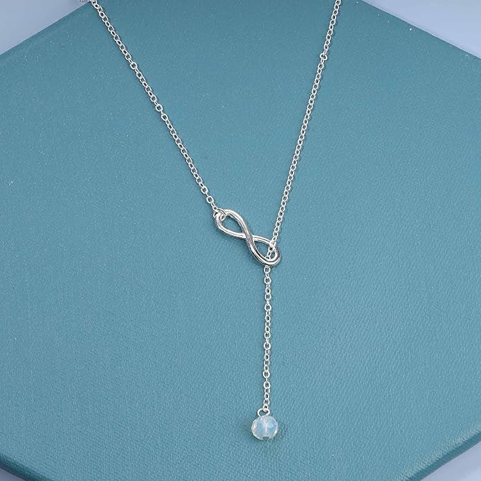 Boho Crystal Infinity Necklace Gold Y Necklace Minimalist Crystal Y Lariat Necklace Chain Jewelry for Women and Girls-BrightBean Baby