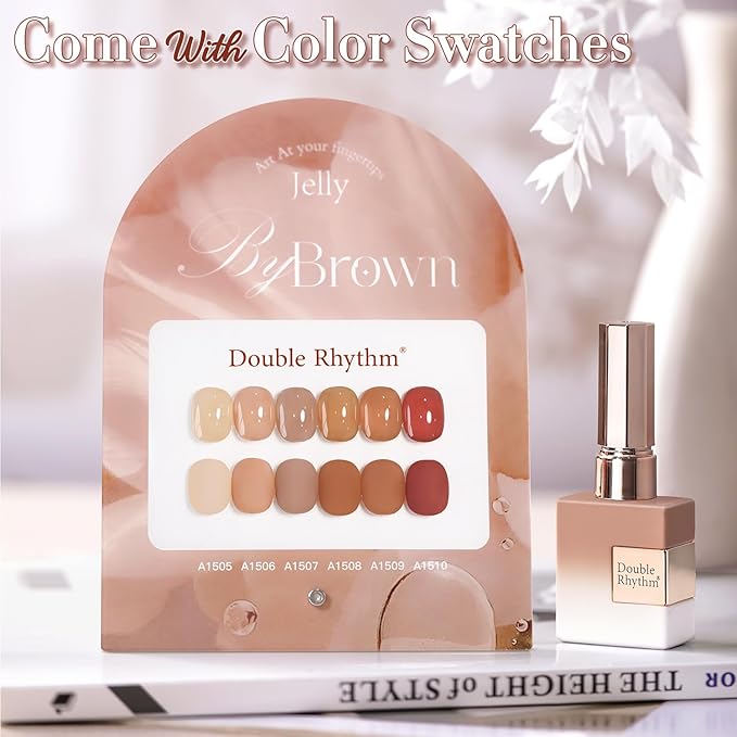 Double Rhythm 6 Pcs 15 ML Gel Polish Set Same Color Same Bottle Soak Off Gel Polish Kit Nail Art Manicure Salon DIY at Home for Women (Translucent Milky Brown Nude Orange Rose Red-T6-1)-BrightBean Baby