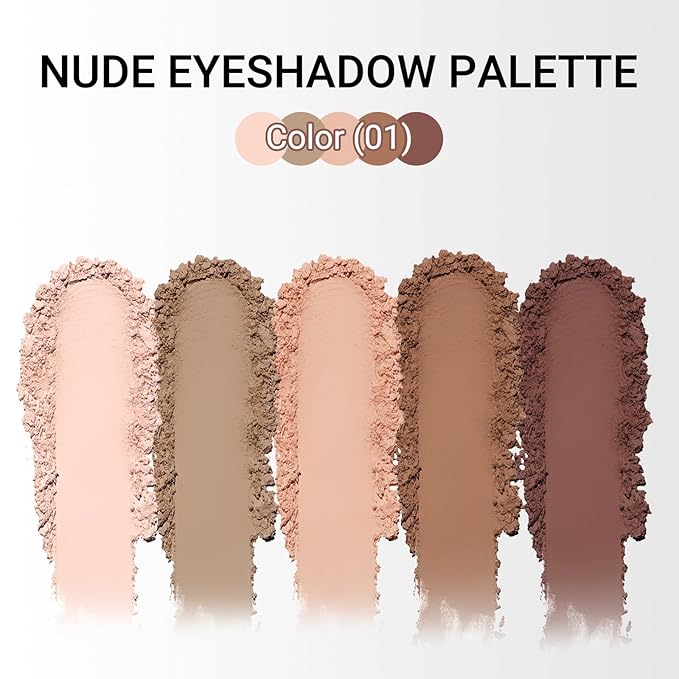 Erinde 5 Colors Matte Eyeshadow Palette Makeup, Natural Classic Nude Neutral Nude Brown Eye Shadow, Long Wearing Waterproof Everyday Eye Makeup for Brown Eyes, Off White Beige, Light to Dark Brown, 01-BrightBean Baby