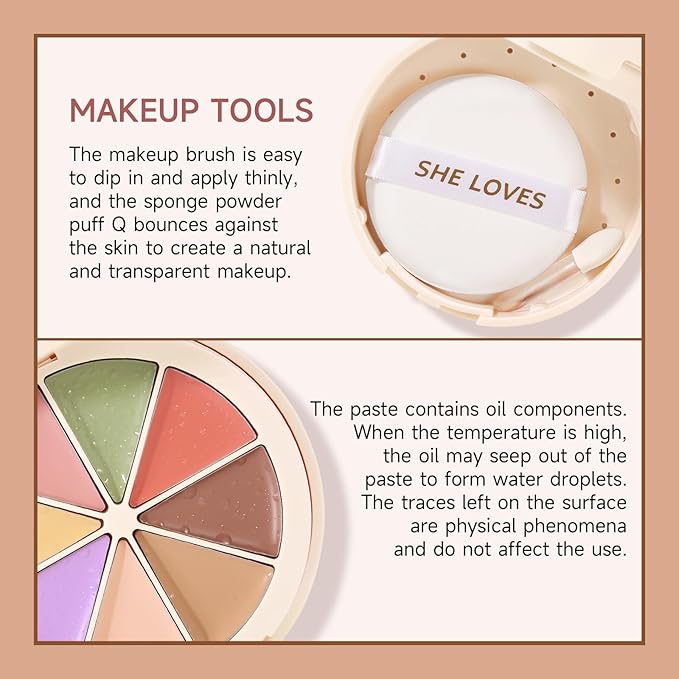 Foundation Concealer Palette with Makeup Sponges & Applicator, 11 Pcs Foundation Powder Concealers Eye shadows Blush Makeup Brushes, 2 in 1 Compact Contouring Duo Layer Plate, Pearl White-BrightBean Baby