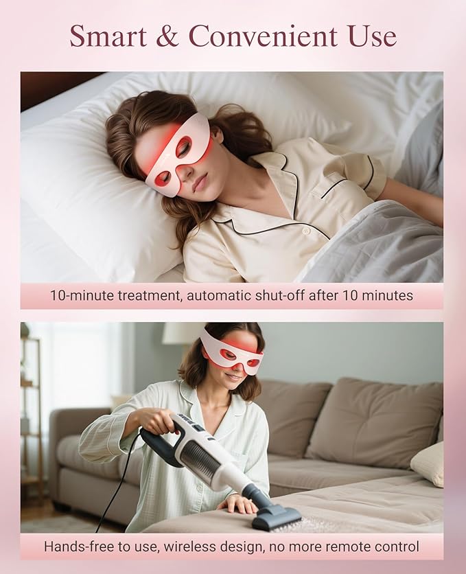Red Light Therapy for Eyes, Wireless Under-Eye Red Light Therapy Mask with Timing Function, 3 Modes with Near-Infrared, Rechargeable Mask for Home Skincare-BrightBean Baby