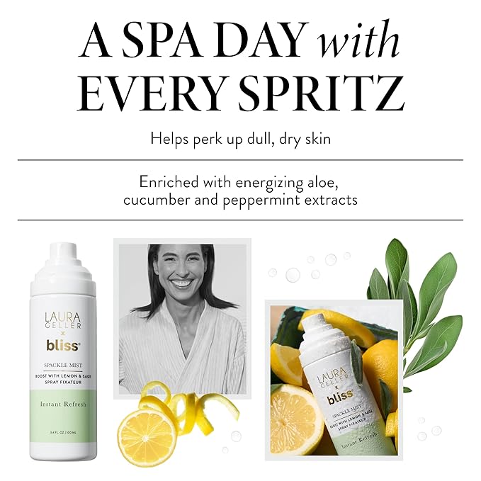 LAURA GELLER NEW YORK x Bliss Spackle Mist Boost with Lemon & Sage - Long-Lasting Dewy Skin Makeup Setting Spray - Brighten and Soothe Dull Skin-BrightBean Baby