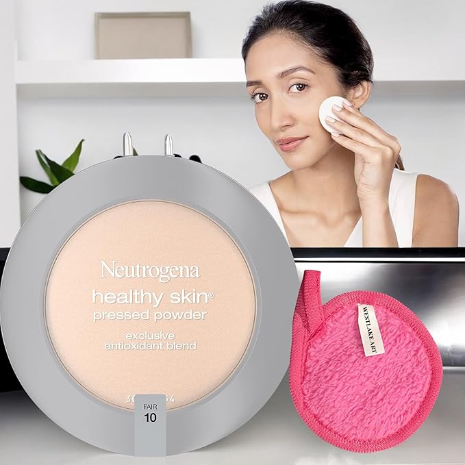 Healthy Skin Pressed Powder Compact | Bundled with Westlake Art Makeup Cleansing Cloth - Fair Shade, Antioxidant & Pro Vitamin B5, Flawless & Natural Finish, Non-Comedogenic [Pack of 2]-BrightBean Baby