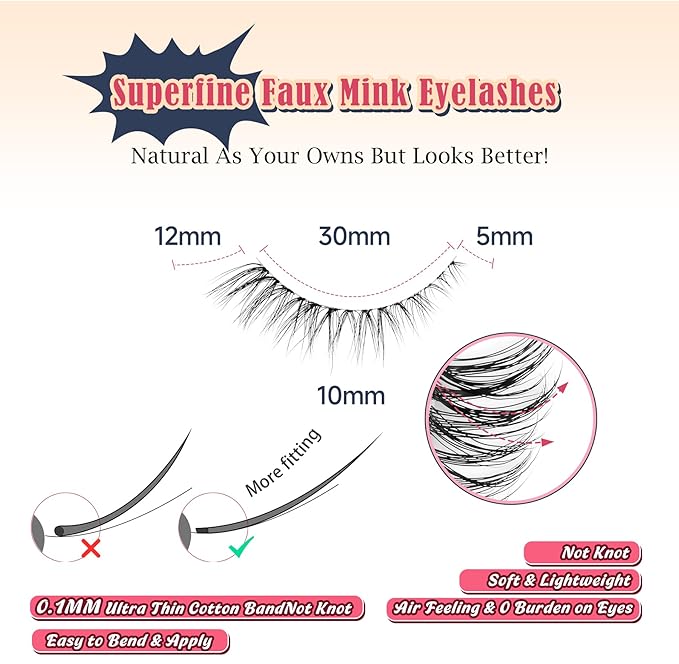 Cat Eyelashes Natural Eye Lashes 12mm False Lashes Wispy Thin Band 3D Volume Fake Eyelash C Curl Lash Pack Natural Look 7 Pair-BrightBean Baby